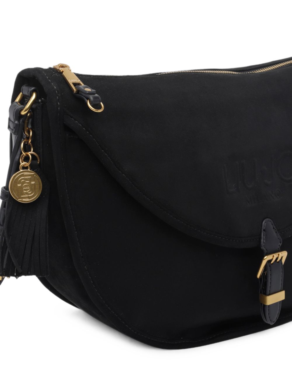 LIUJO Borsa a semiluna in suede nero