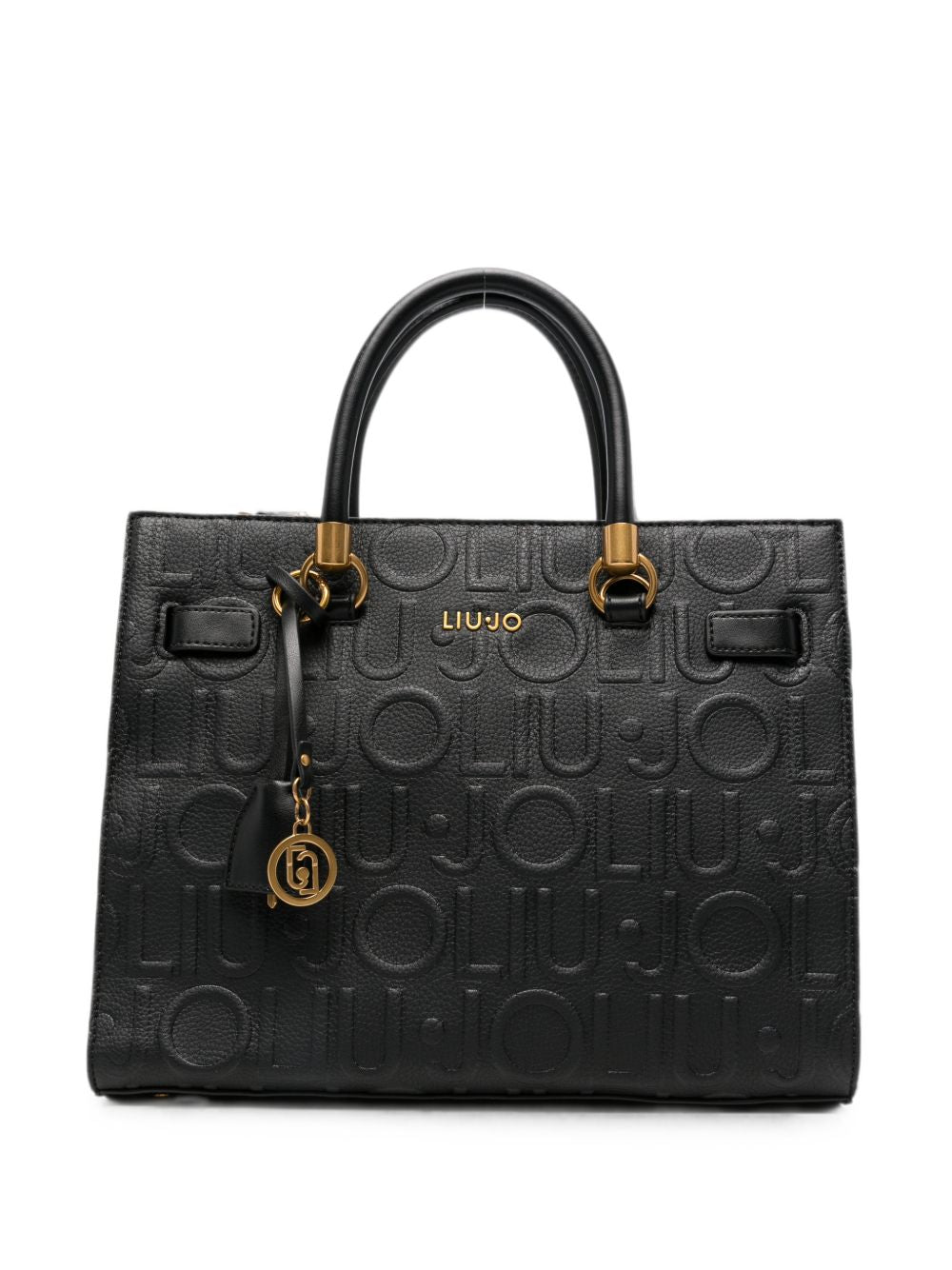 LIUJO Borsa a mano nera small con logo in rilievo all-over