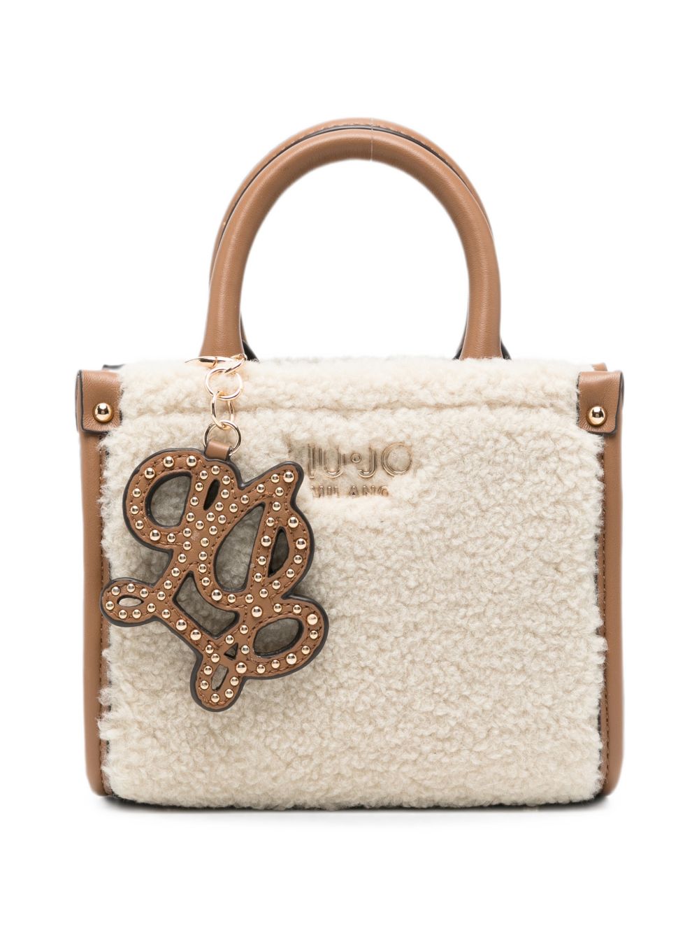 LIUJO Borsa tote a mano in simil-pelle con fur color crema e charm