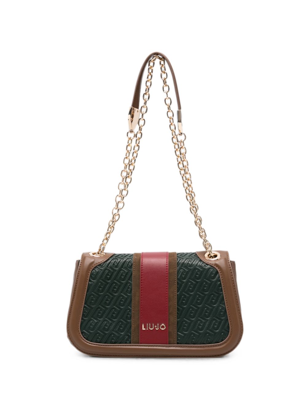 LIUJO Borsa a tracolla verde in simil-pelle con rifiniture marroni e rosse