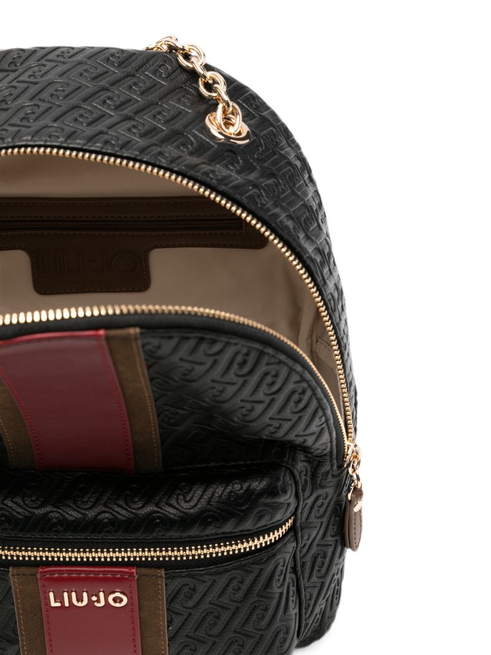 LIUJO Zainetto nero in simil-pelle con logo impresso all-over e dettaglio rosso
