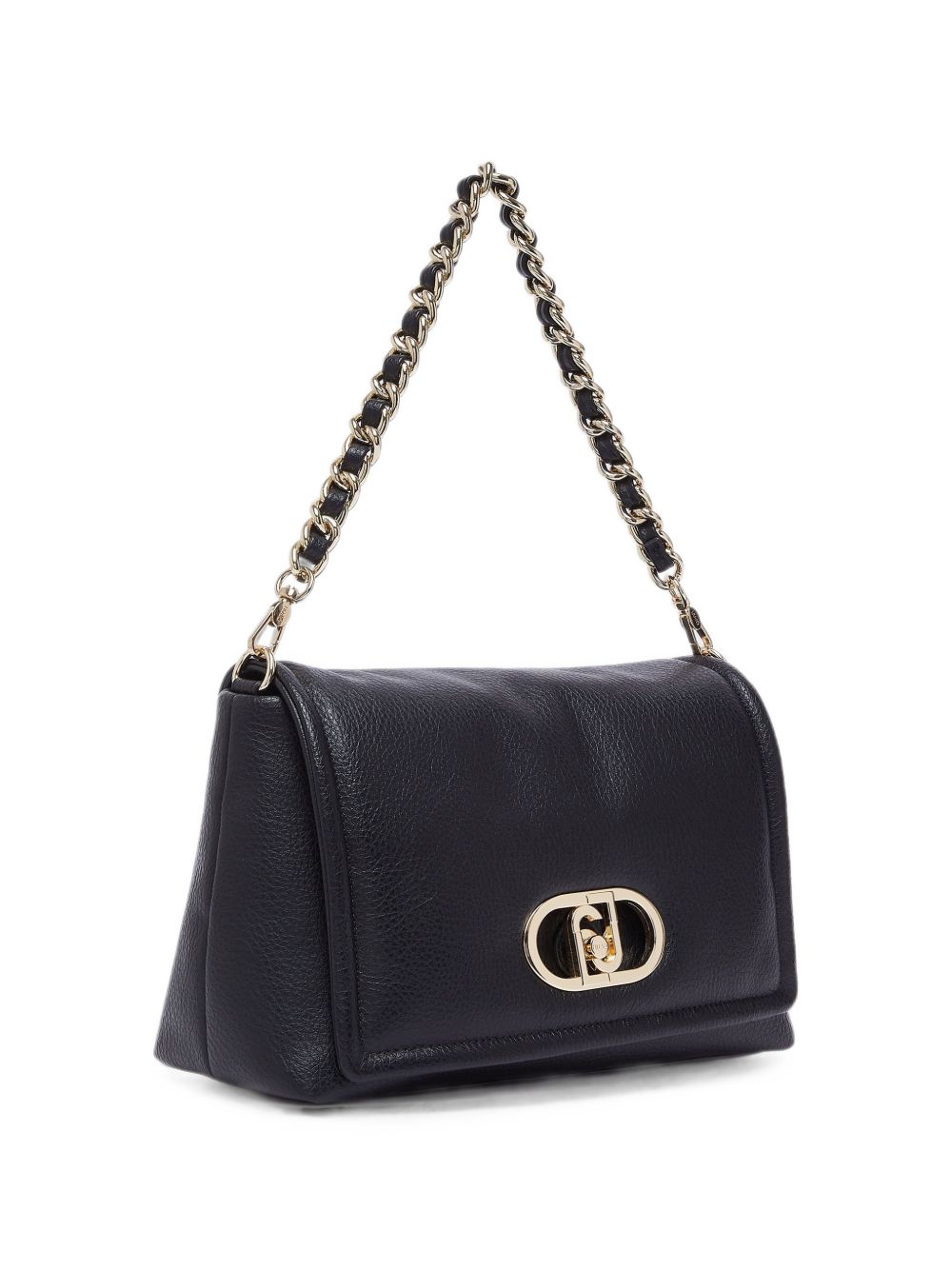 LIUJO Borsa a tracolla in ecopelle nera con placca logo dorata