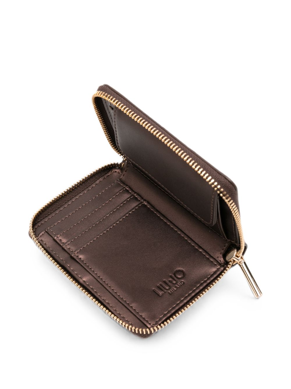 LIUJO Portafoglio marrone in ecopelle con zip e placca logo
