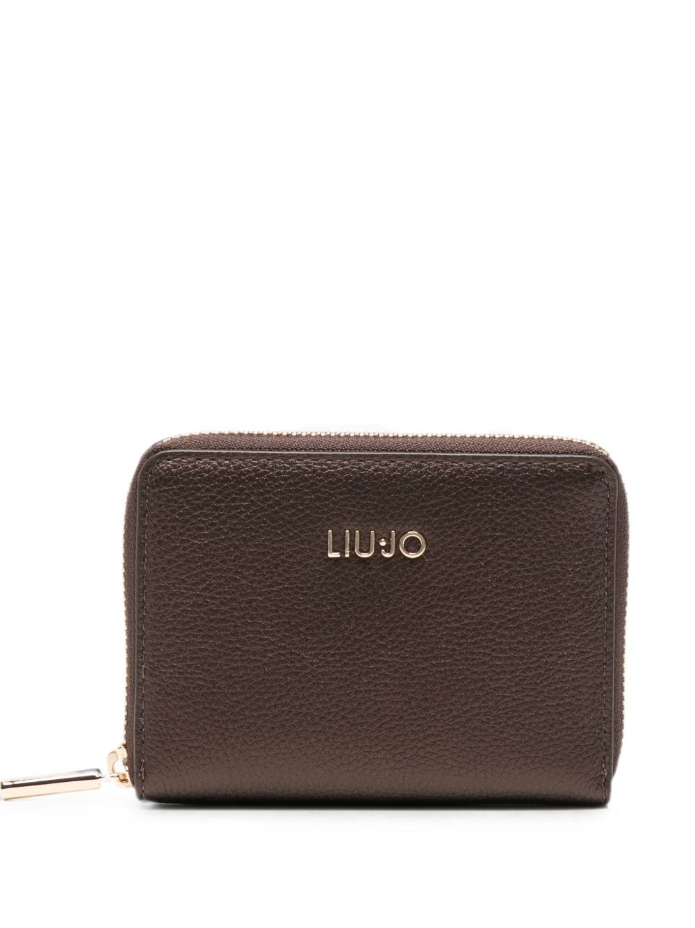 LIUJO Portafoglio marrone in ecopelle con zip e placca logo