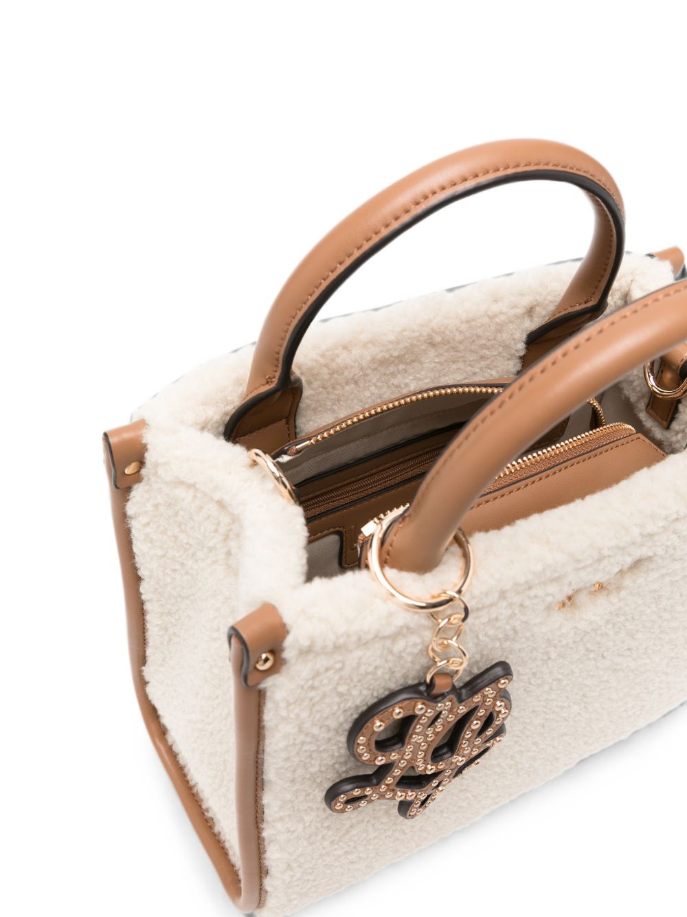 LIUJO Borsa tote con fur color crema e charm