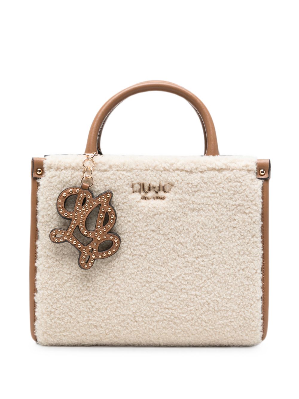 LIUJO Borsa tote con fur color crema e charm