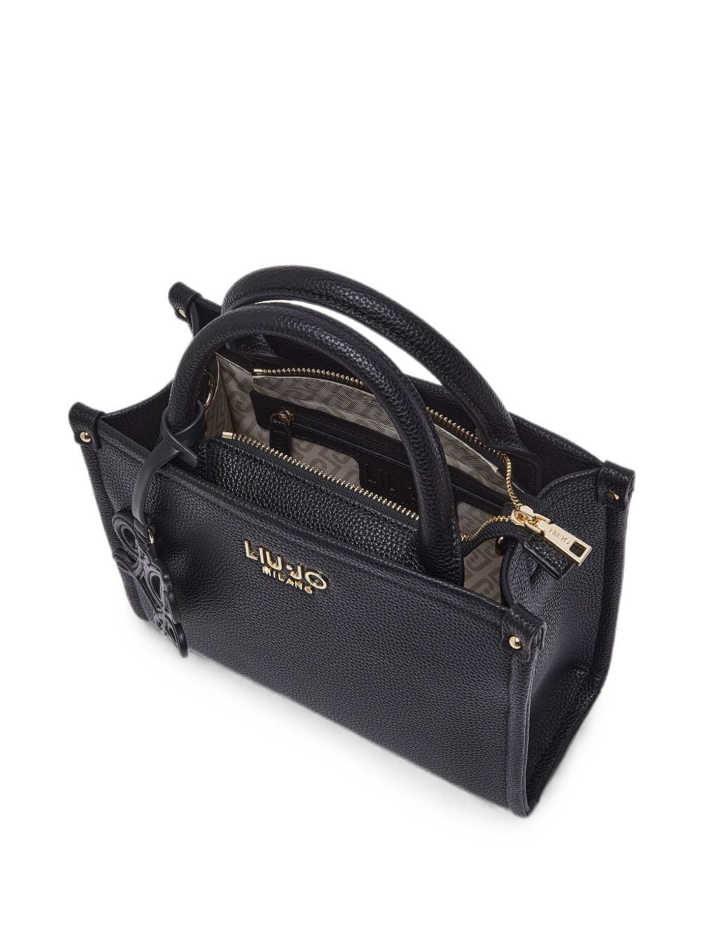 LIUJO Borsa tote in ecopelle nera con charm lettering