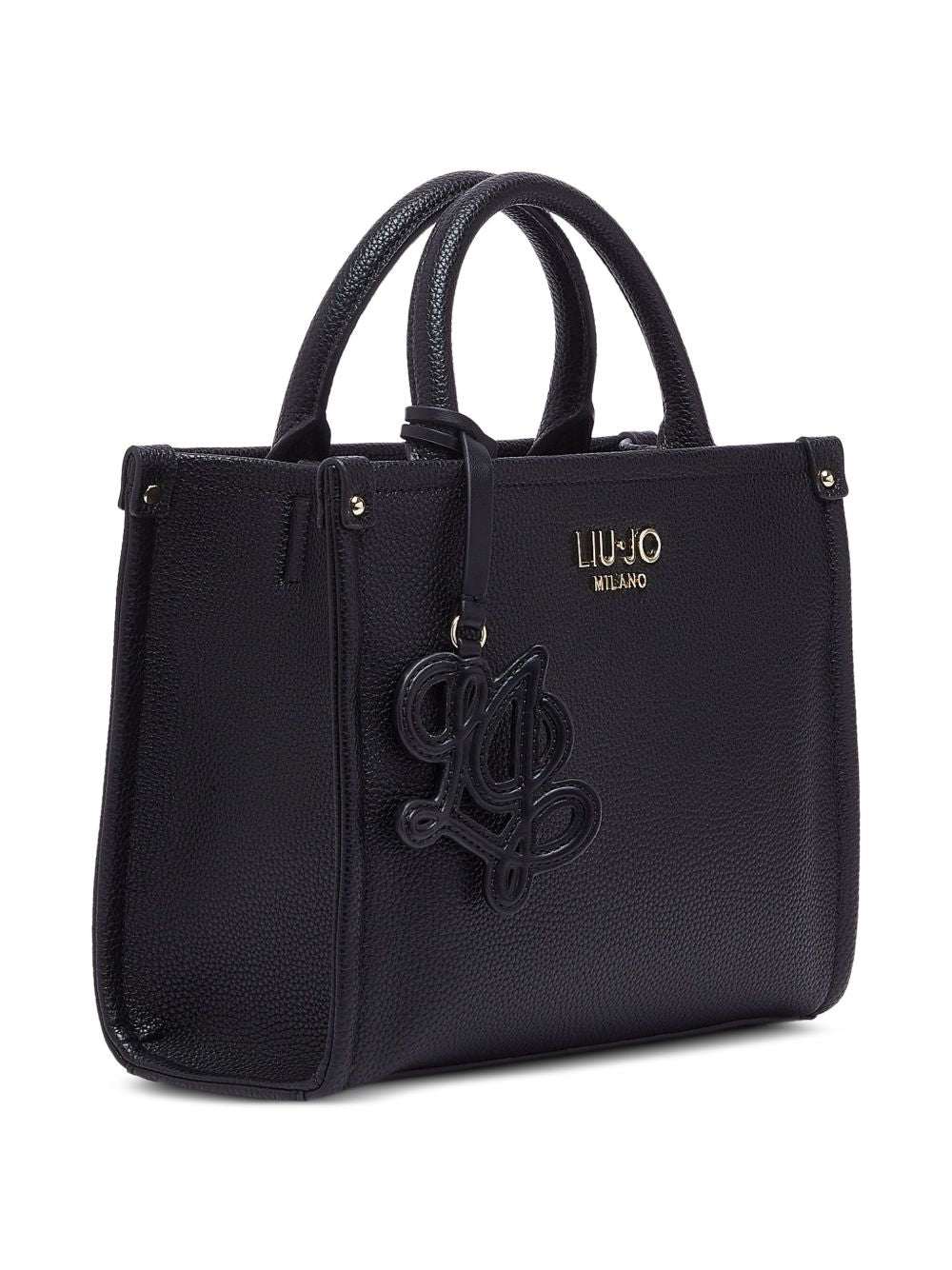 LIUJO Borsa tote in ecopelle nera con charm lettering