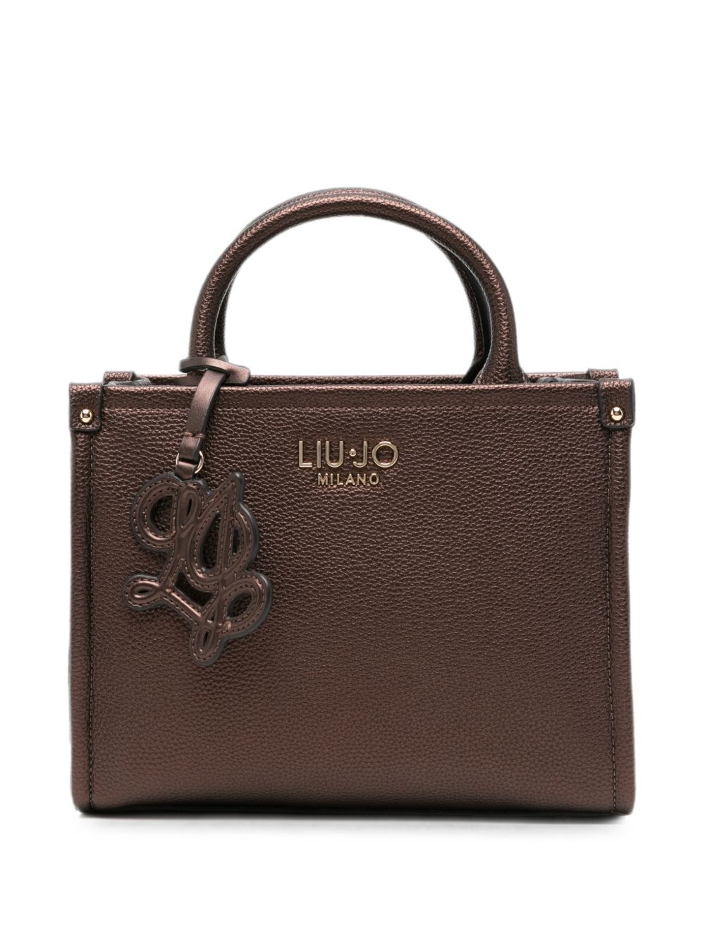LIUJO Borsa tote in ecopelle marrone con charm lettering