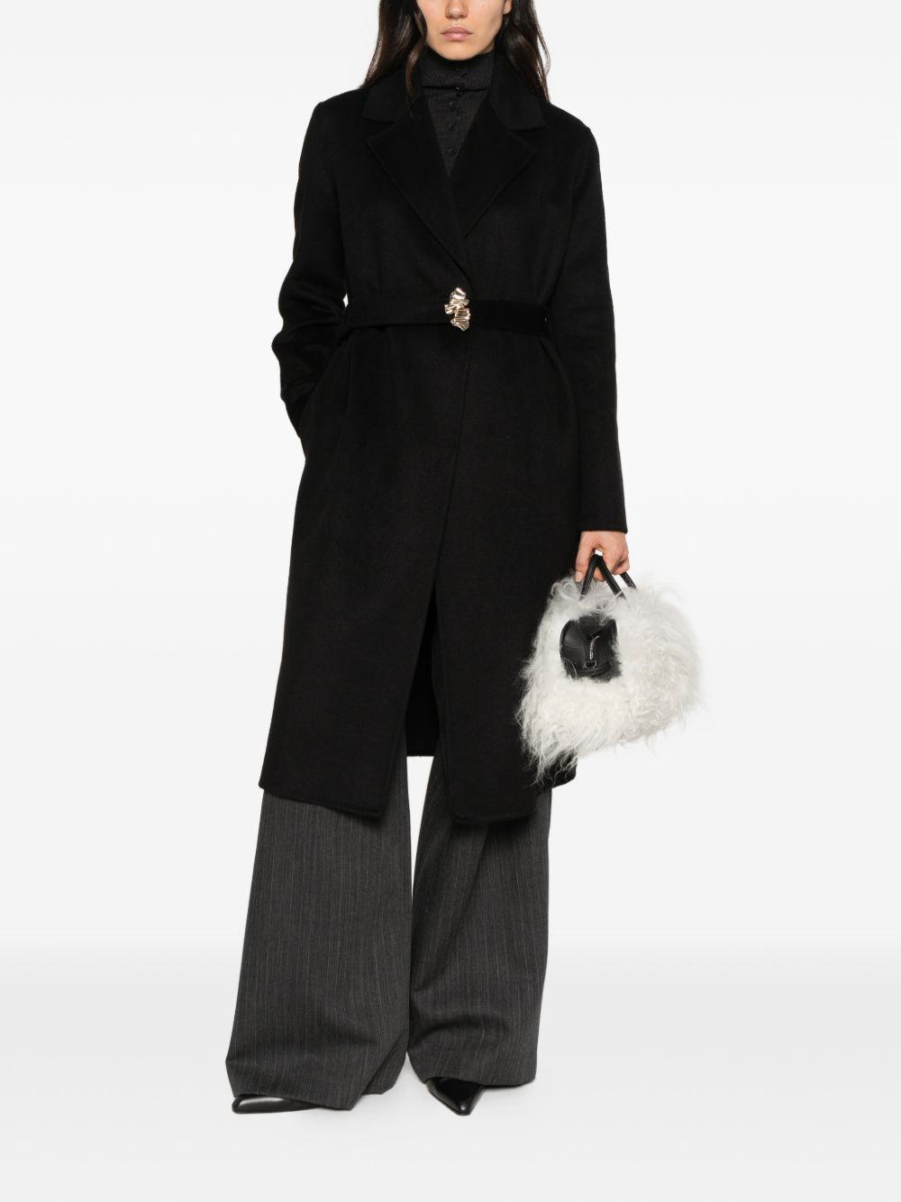 LIUJO Cappotto lungo nero con cintura in vita