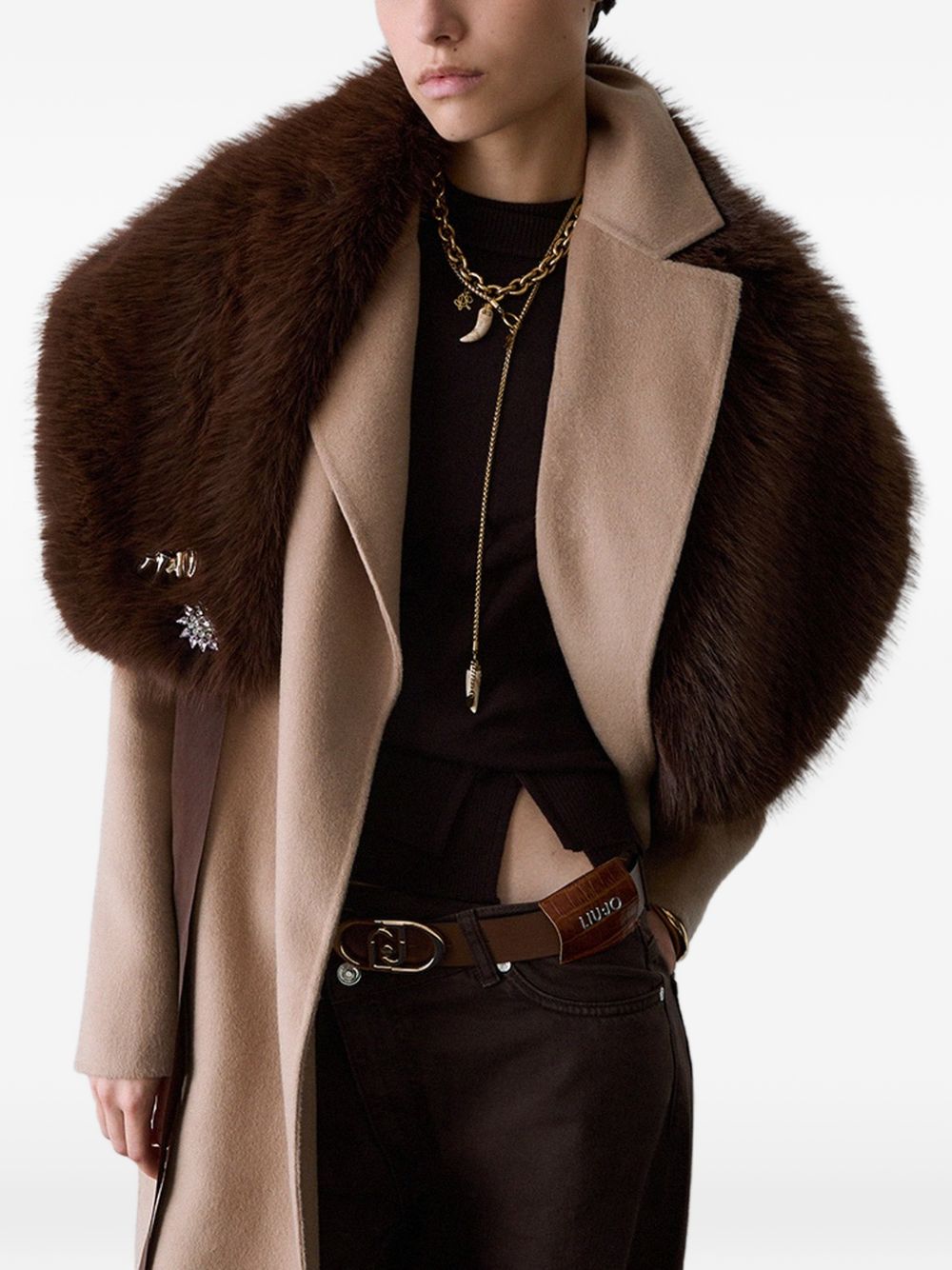 LIUJO Cappotto lungo beige con cintura in vita