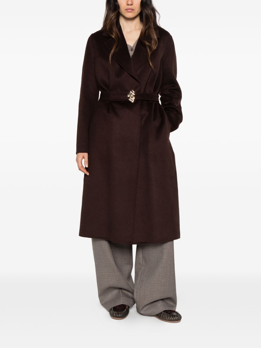 LIUJO Cappotto lungo marrone con cintura in vita