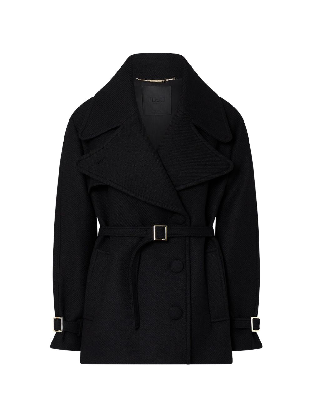 LIUJO Cappotto nero in lana con cintura in vita