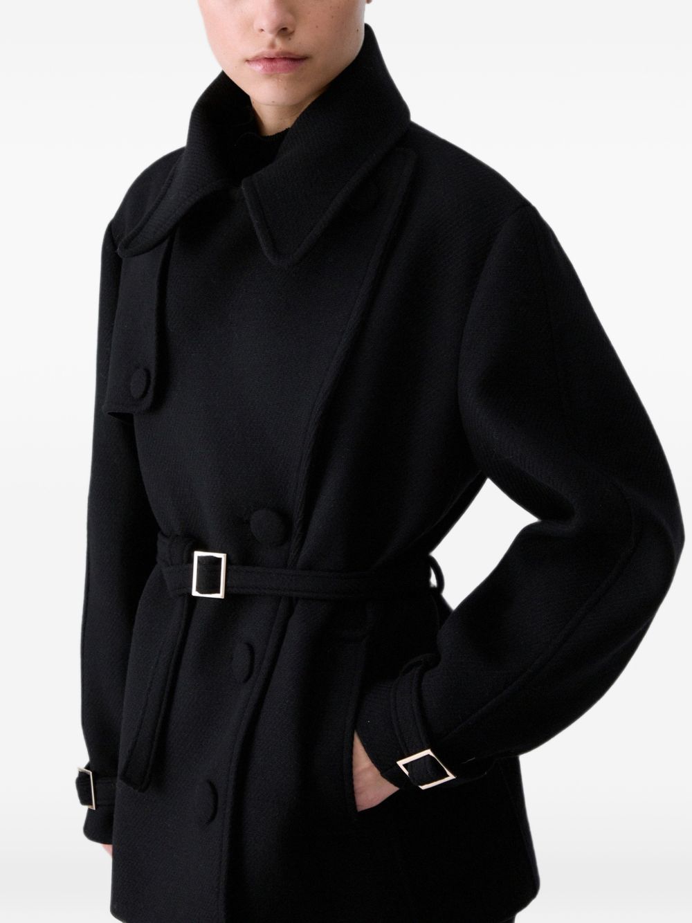 LIUJO Cappotto nero in lana con cintura in vita