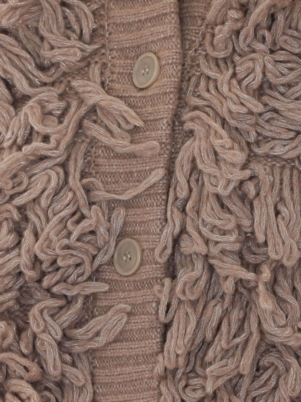 LIUJO Cardigan beige in lana con frange all-over firmato