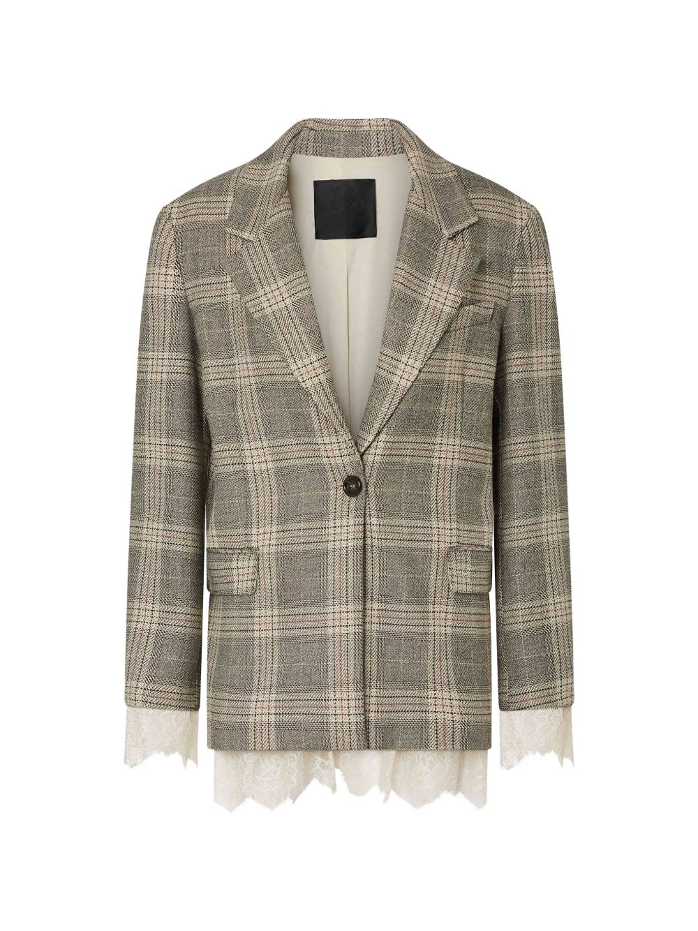 LIUJO Blazer con dettagli in pizzo e texture tartan