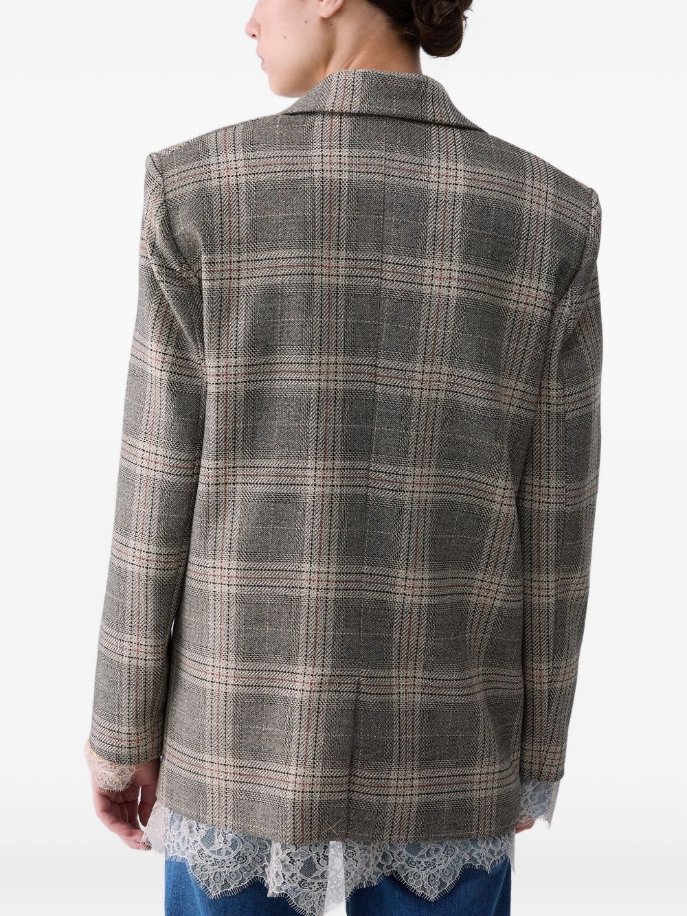 LIUJO Blazer con dettagli in pizzo e texture tartan