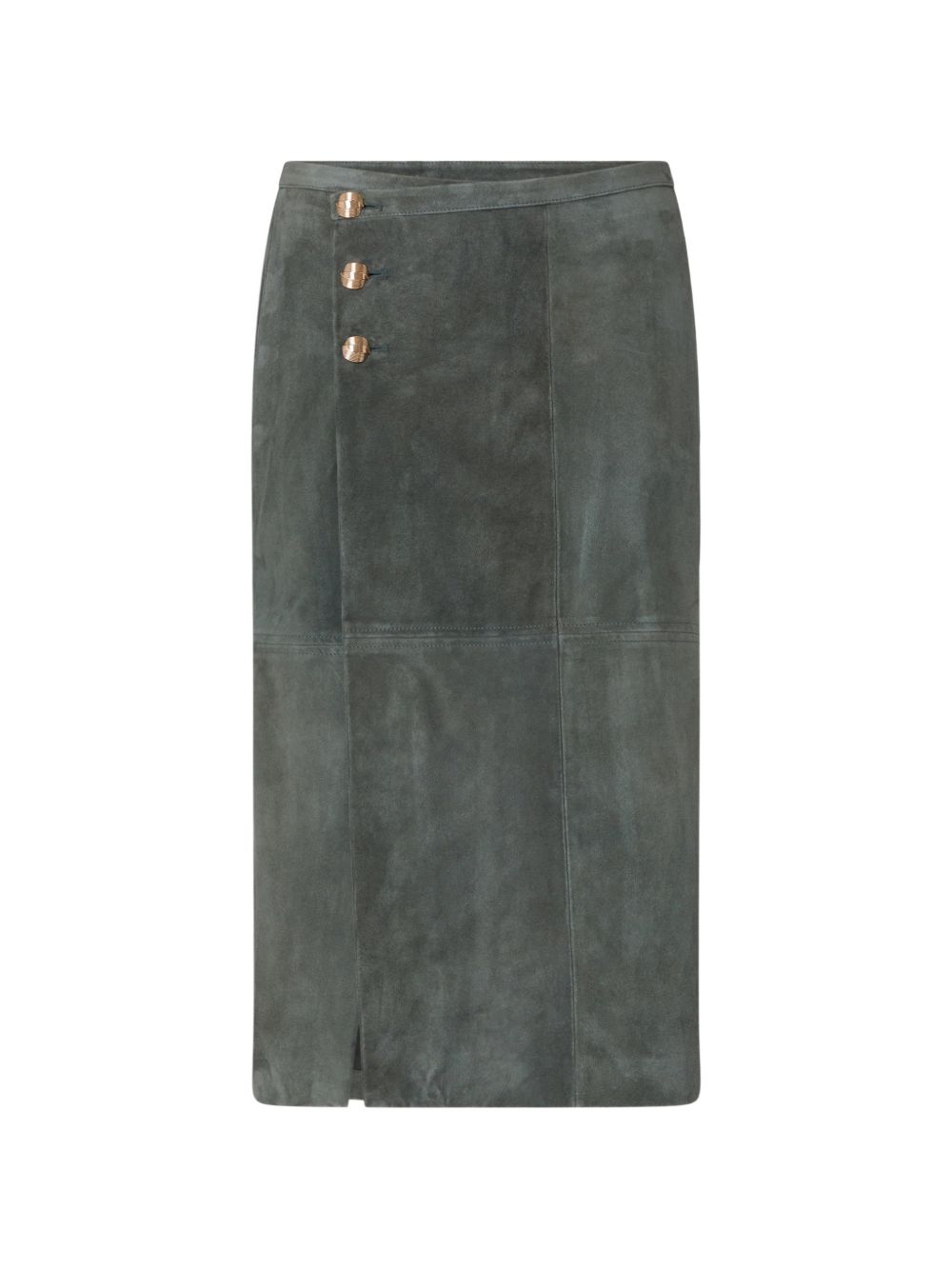 LIUJO Gonna midi in suede verde con bottoni dorati