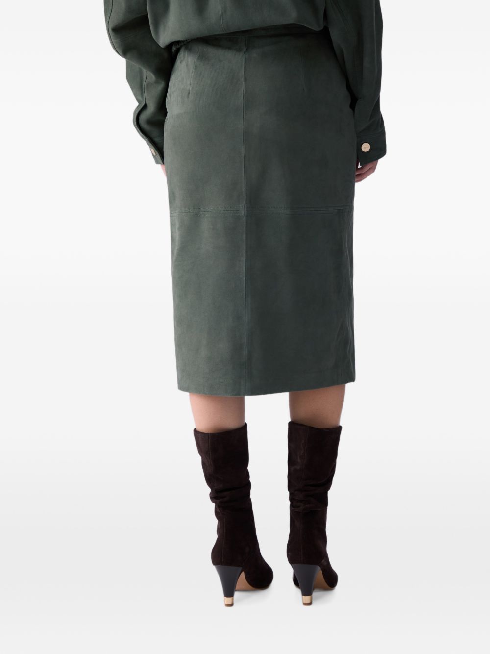 LIUJO Gonna midi in suede verde con bottoni dorati