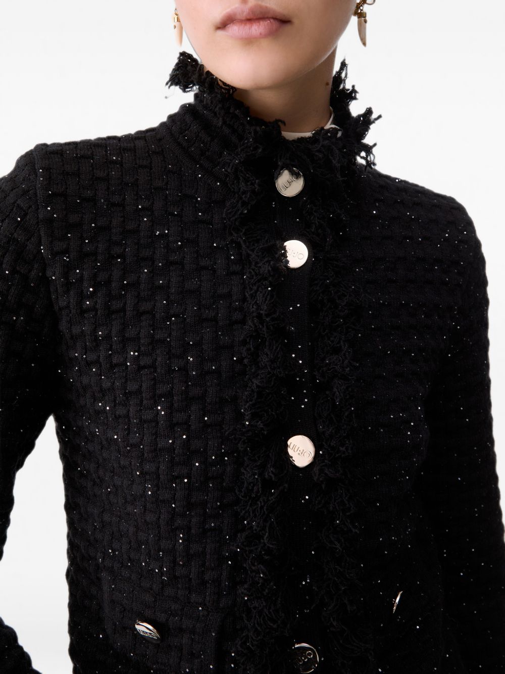 LIUJO Cardigan slim nero con bottoni dorati