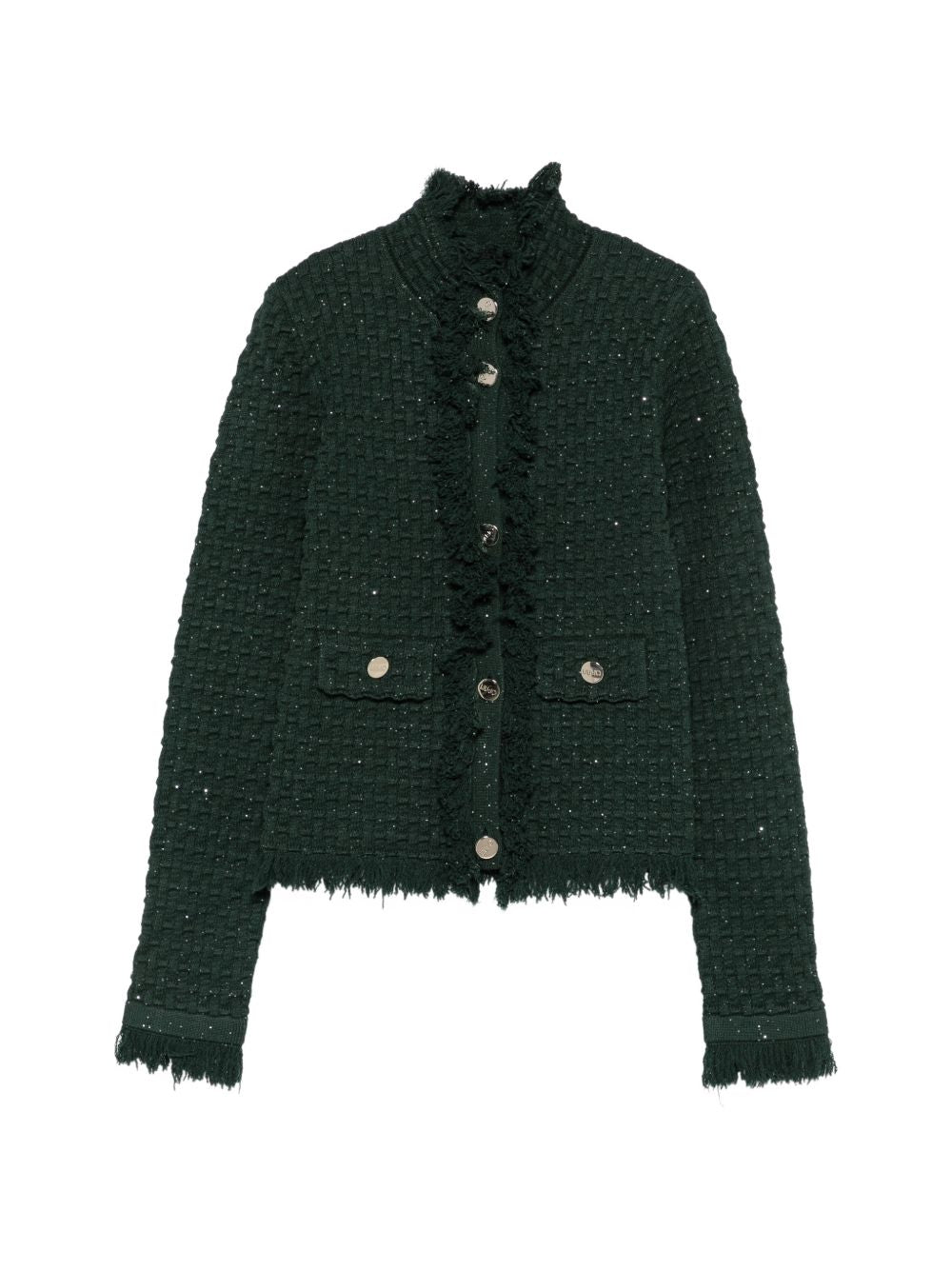 LIUJO Cardigan verde con bordi sfrangiati