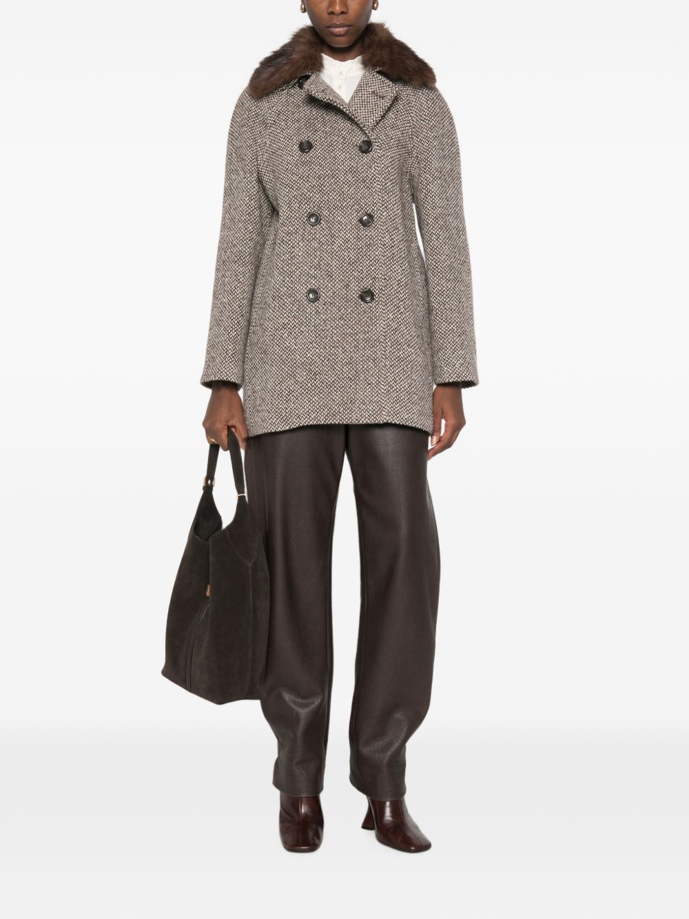 LIUJO Cappotto corto marrone con colletto in ecopelliccia