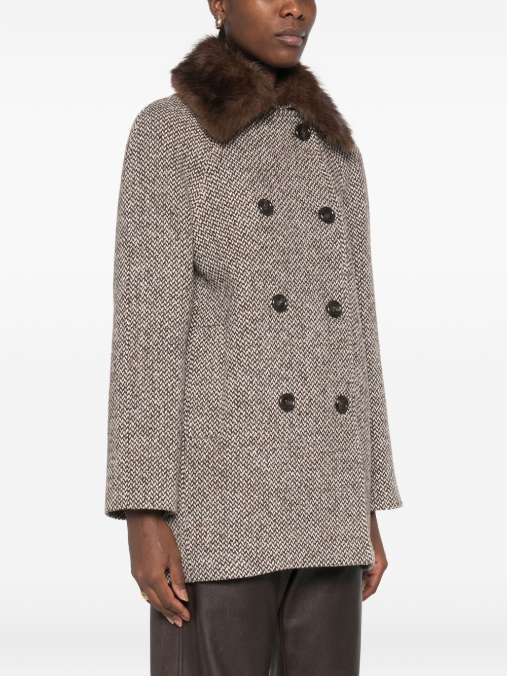 LIUJO Cappotto corto marrone con colletto in ecopelliccia