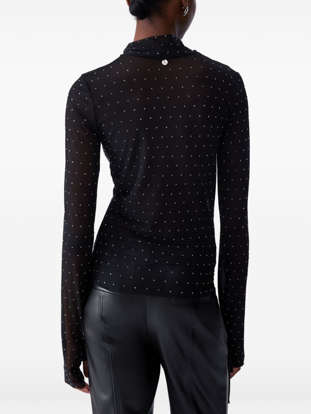 LIUJO Maglia nera a collo alto con texture drappeggiata e strass