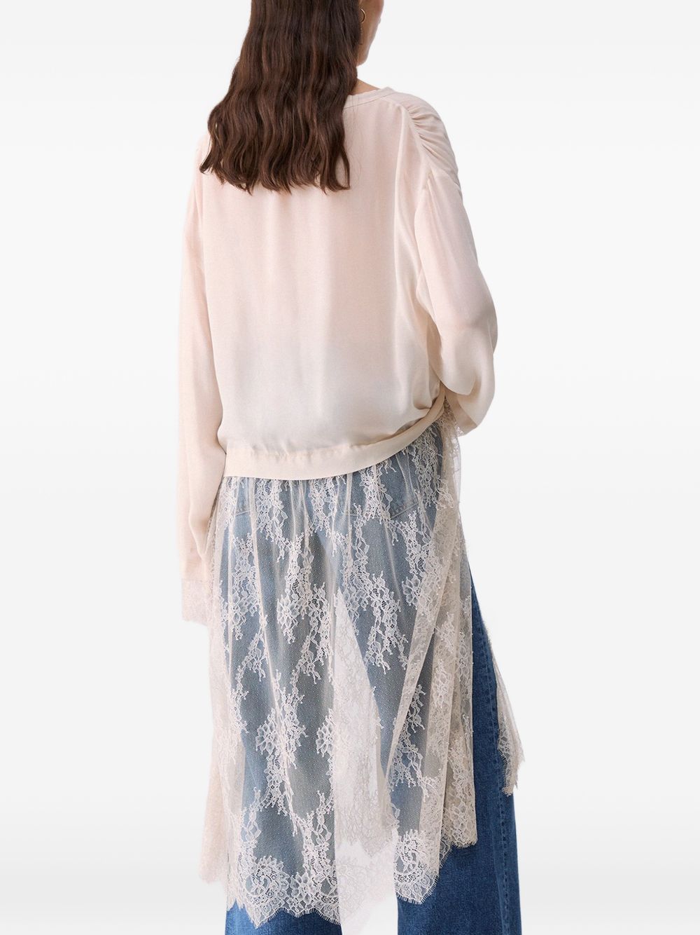 LIUJO Camicia bianca con velo lungo in pizzo trasparente