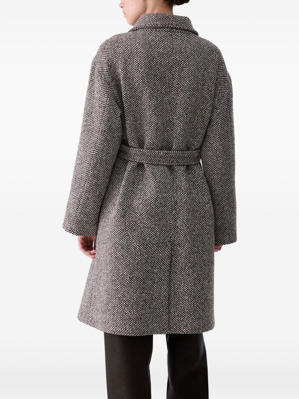 LIUJO Cappotto midi marrone in tessuto spigato con cintura in vita