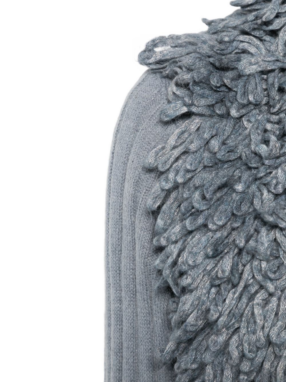 LIUJO Cardigan in lana grigio cielo con frange sul collo