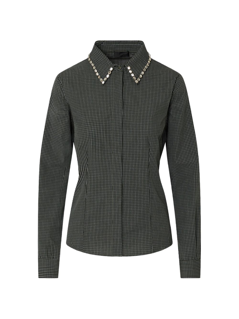 LIUJO Camicia verde a quadretti con strass sul colletto