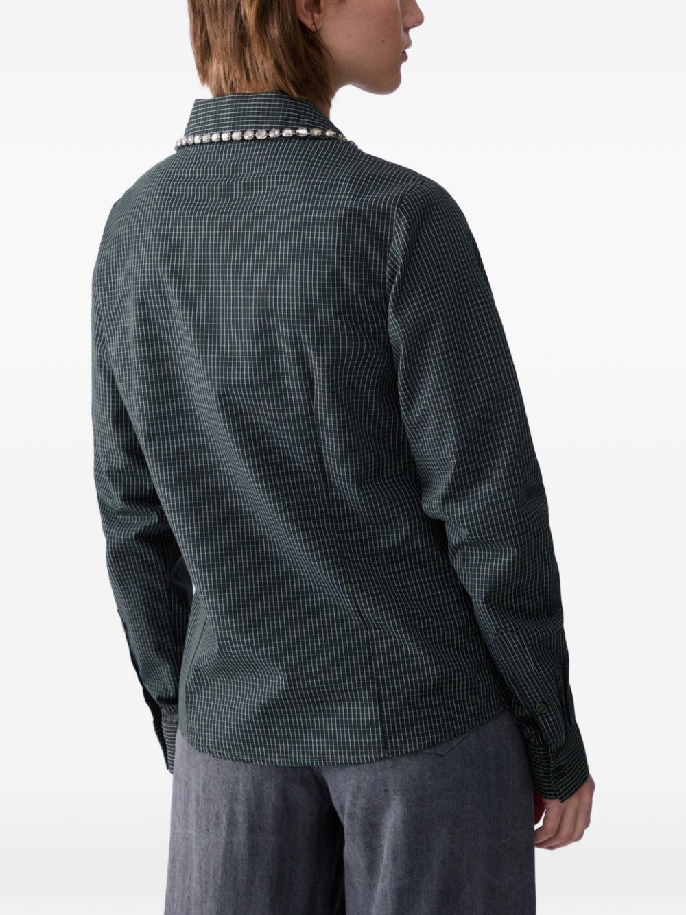LIUJO Camicia verde a quadretti con strass sul colletto