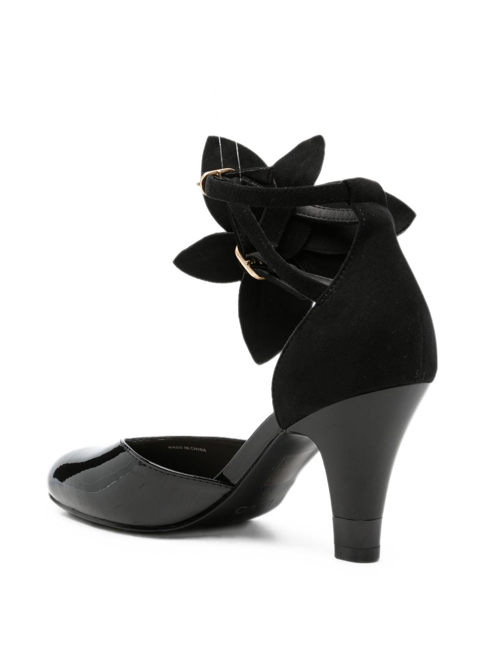 LIUJO Sandalo nero in pelle lucida con maxi fiore