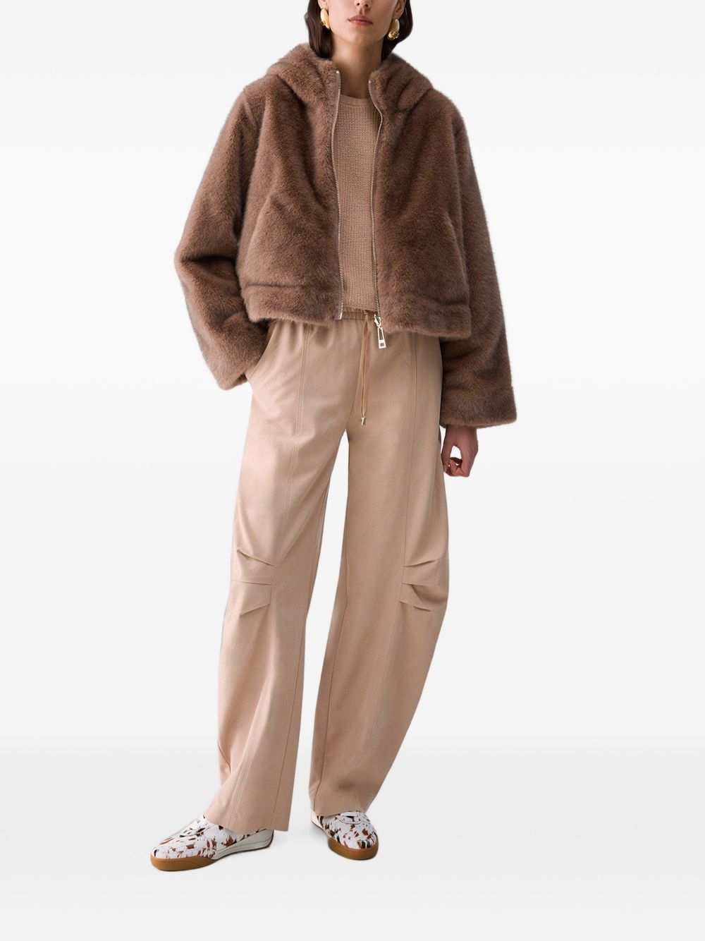 LIUJO Ecopelliccia marrone con cappuccio e tasche