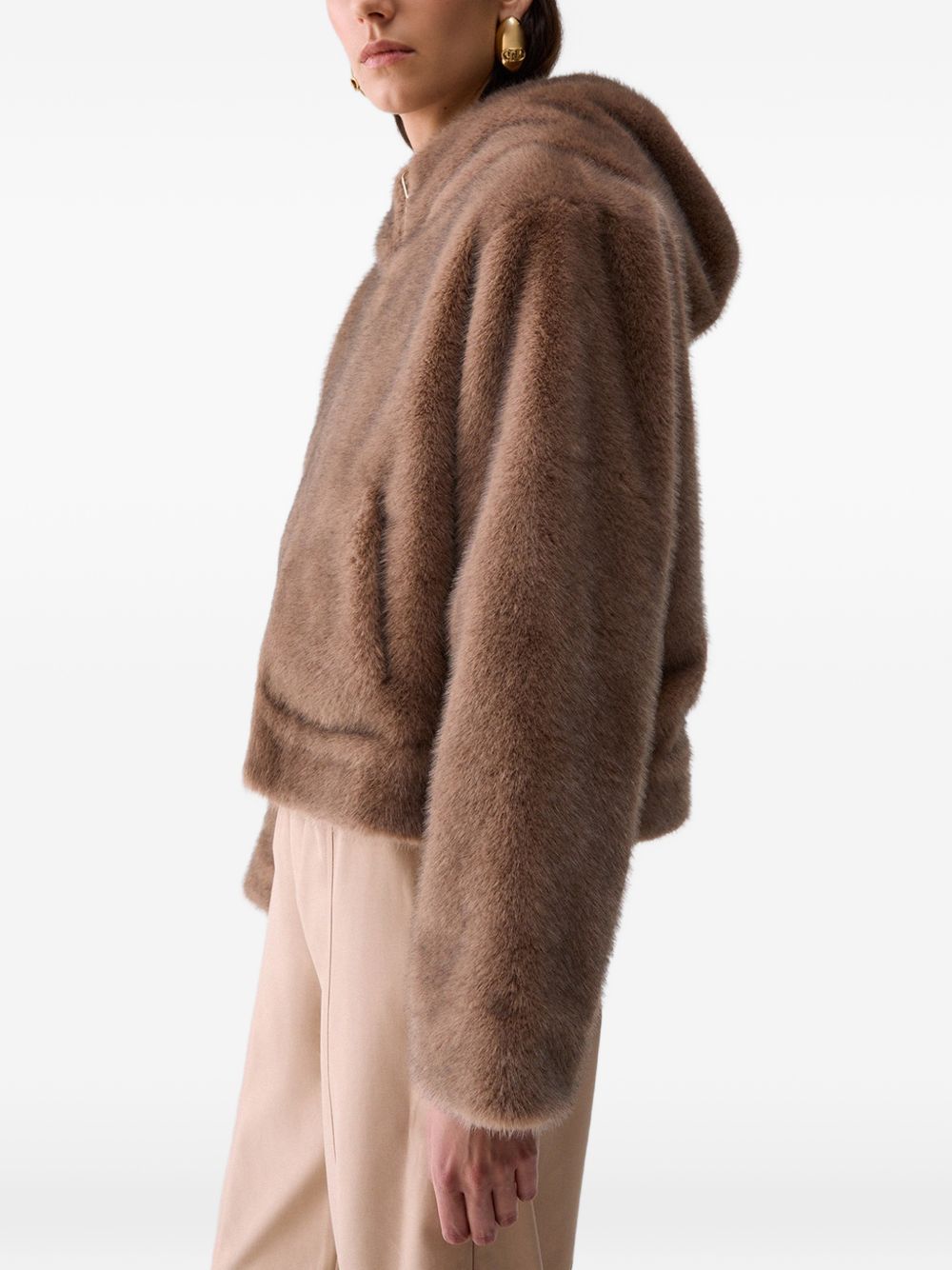 LIUJO Ecopelliccia marrone con cappuccio e tasche