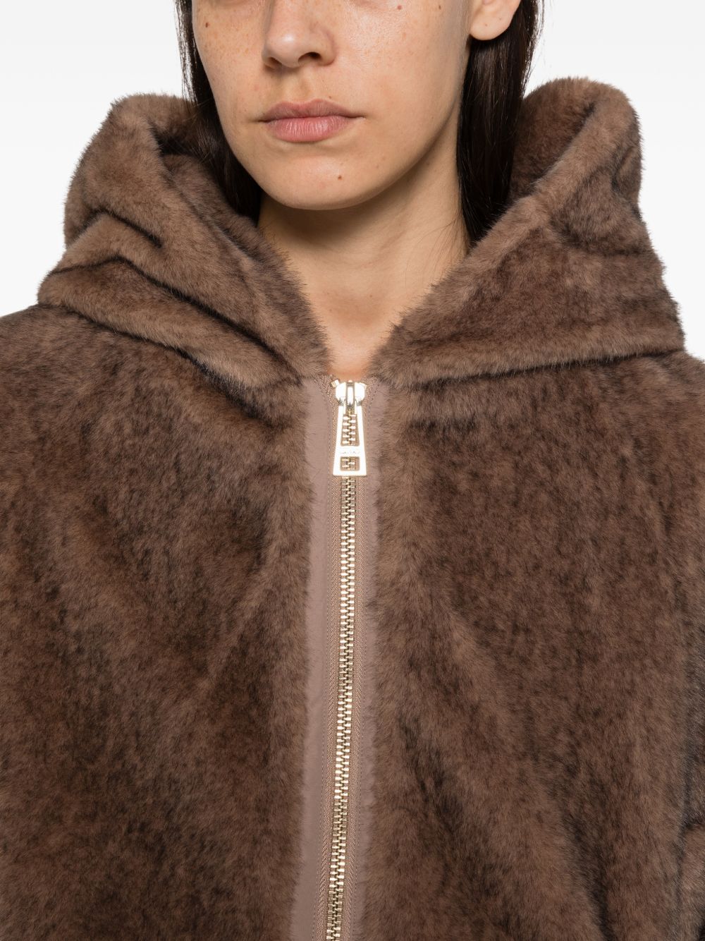 LIUJO Ecopelliccia marrone oversize con cappuccio