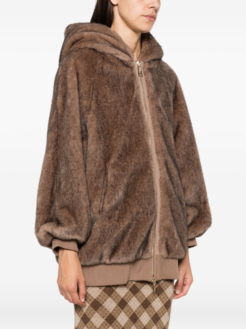 LIUJO Ecopelliccia marrone oversize con cappuccio
