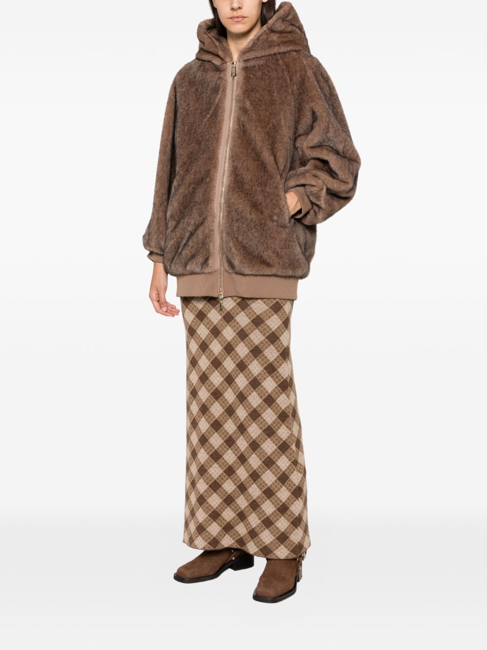 LIUJO Ecopelliccia marrone oversize con cappuccio