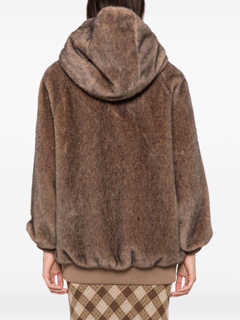 LIUJO Ecopelliccia marrone oversize con cappuccio