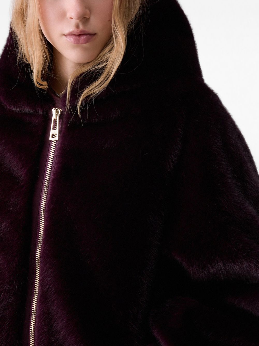 LIUJO Ecopelliccia oversize viola scuro con cappuccio