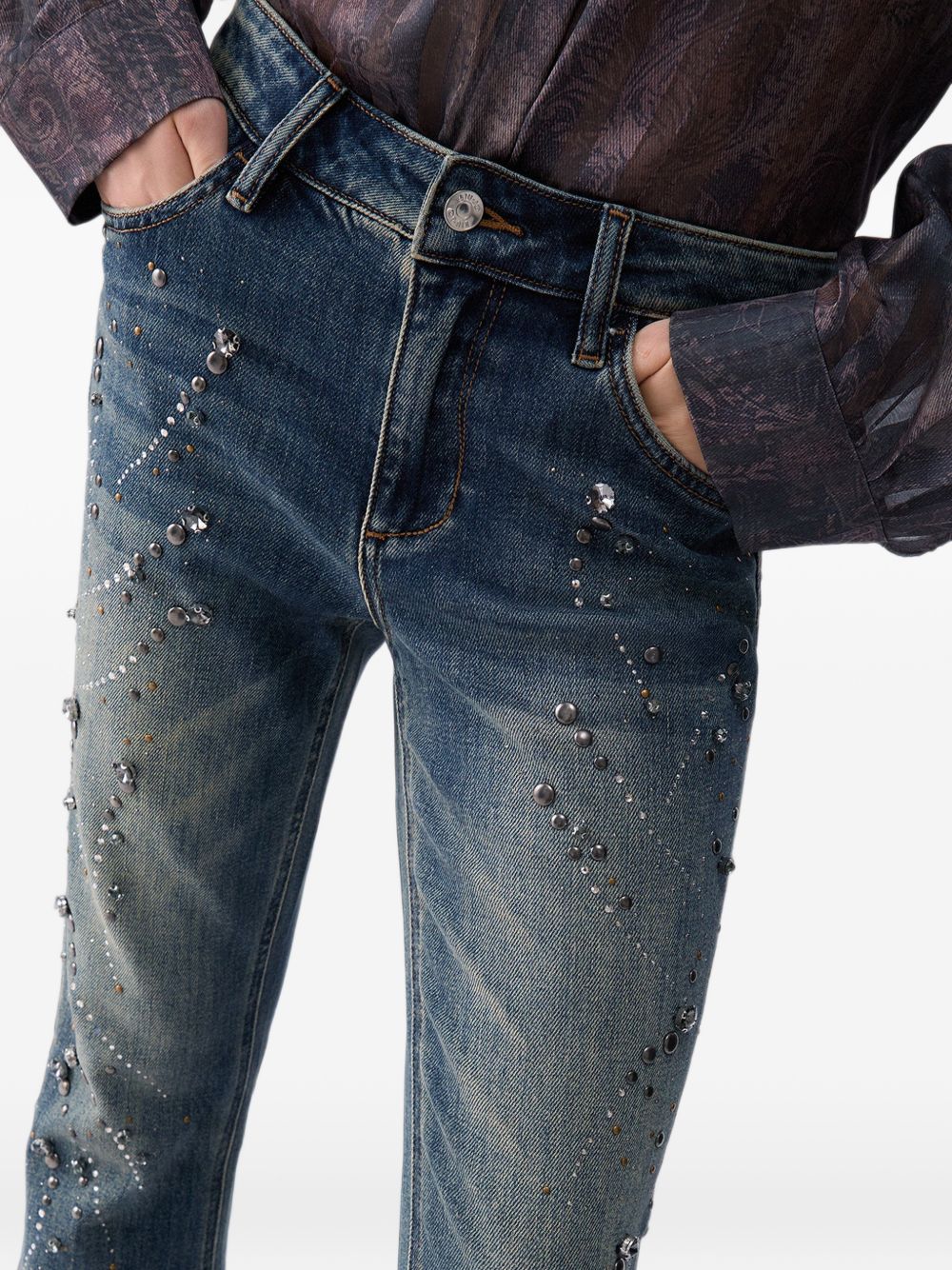 LIUJO Jeans alla caviglia leggermente svasati con strass ricamati