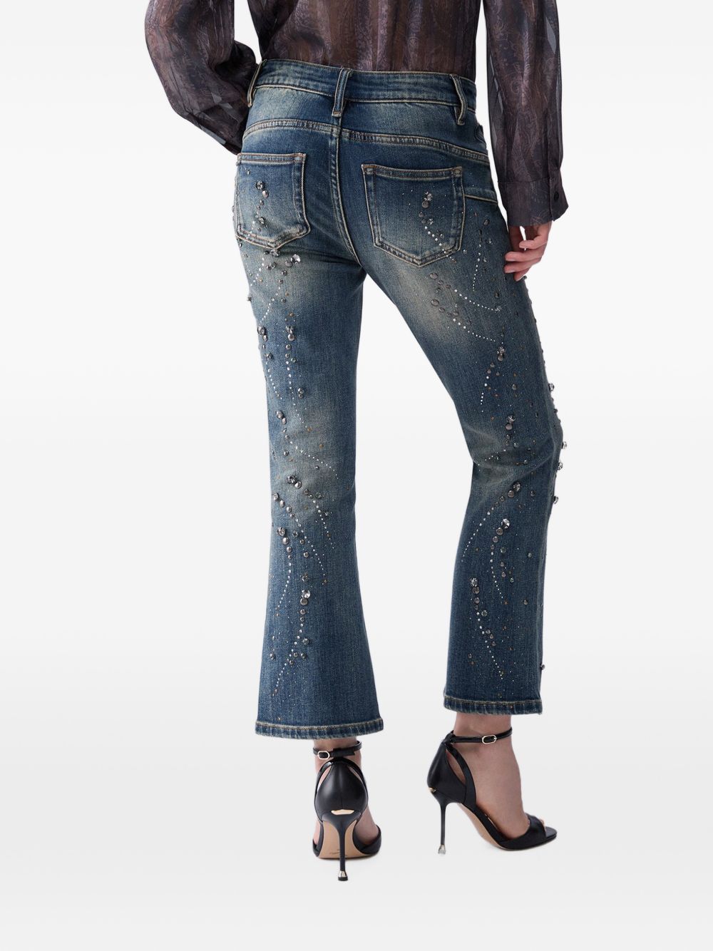 LIUJO Jeans alla caviglia leggermente svasati con strass ricamati