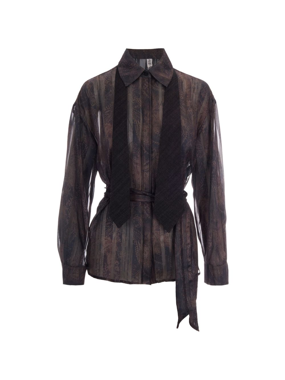 LIUJO Camicia marrone semitrasparente con cravattino