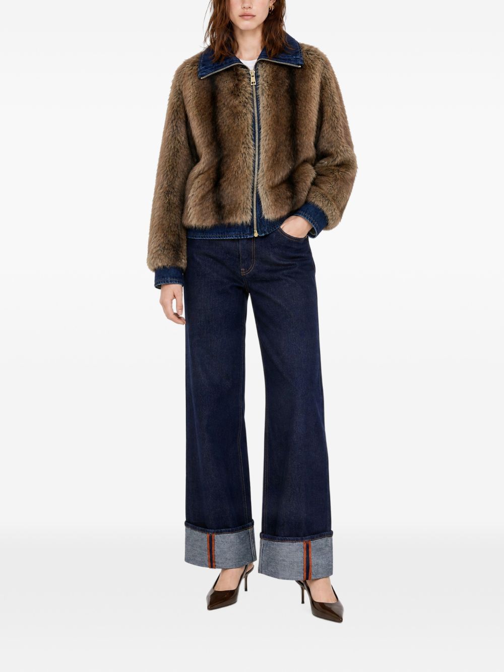 LIUJO Giacca in denim con ecopelliccia