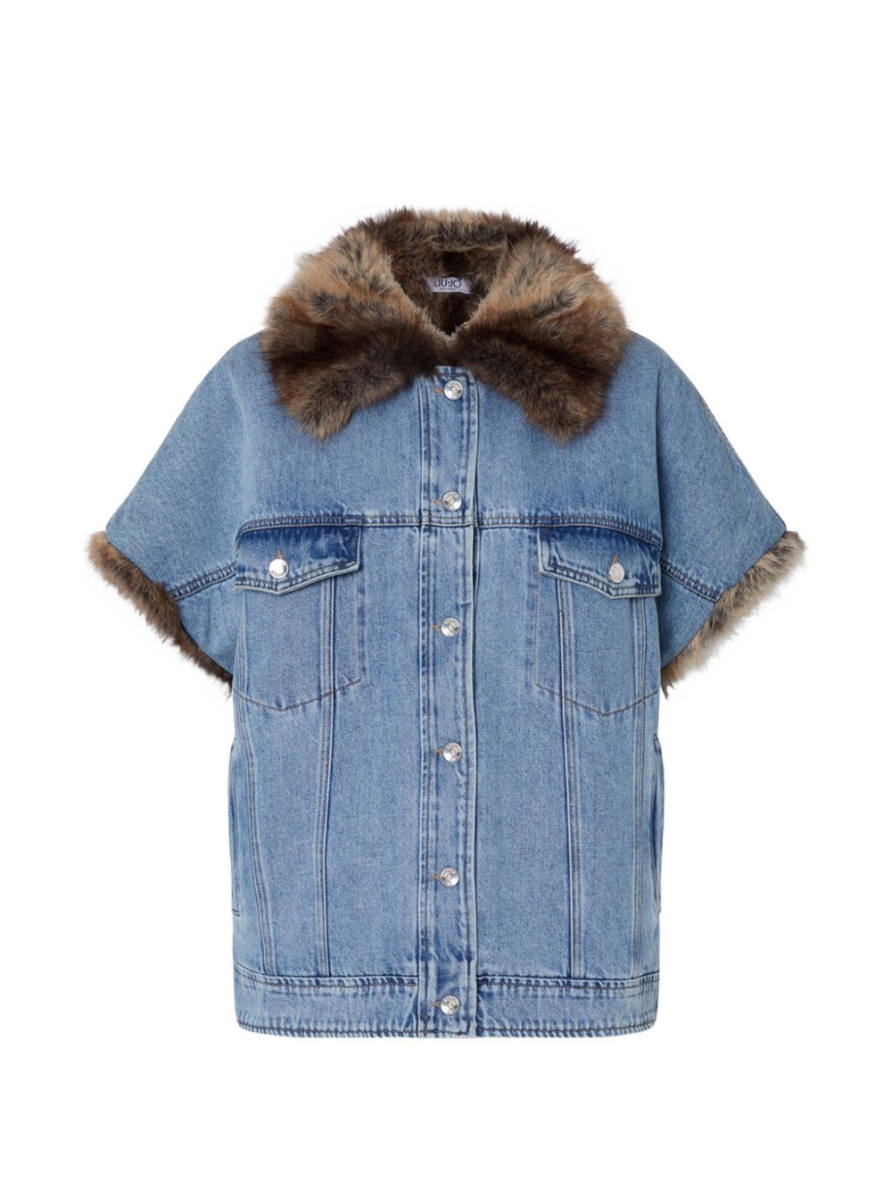 LIUJO Gilet in denim foderato in ecopelliccia