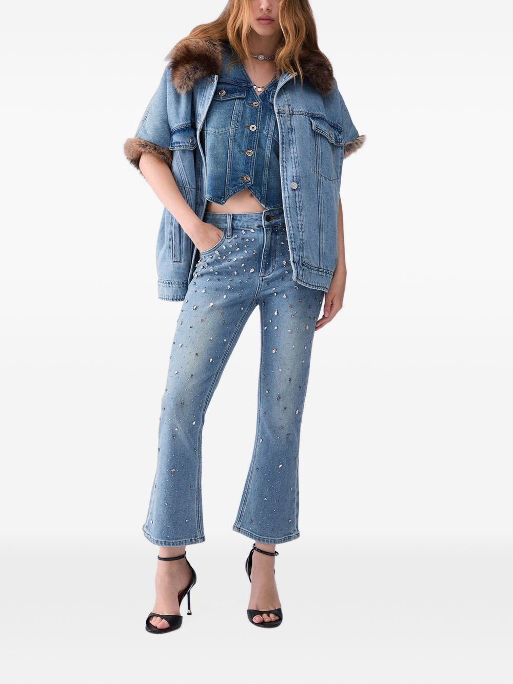 LIUJO Gilet in denim foderato in ecopelliccia
