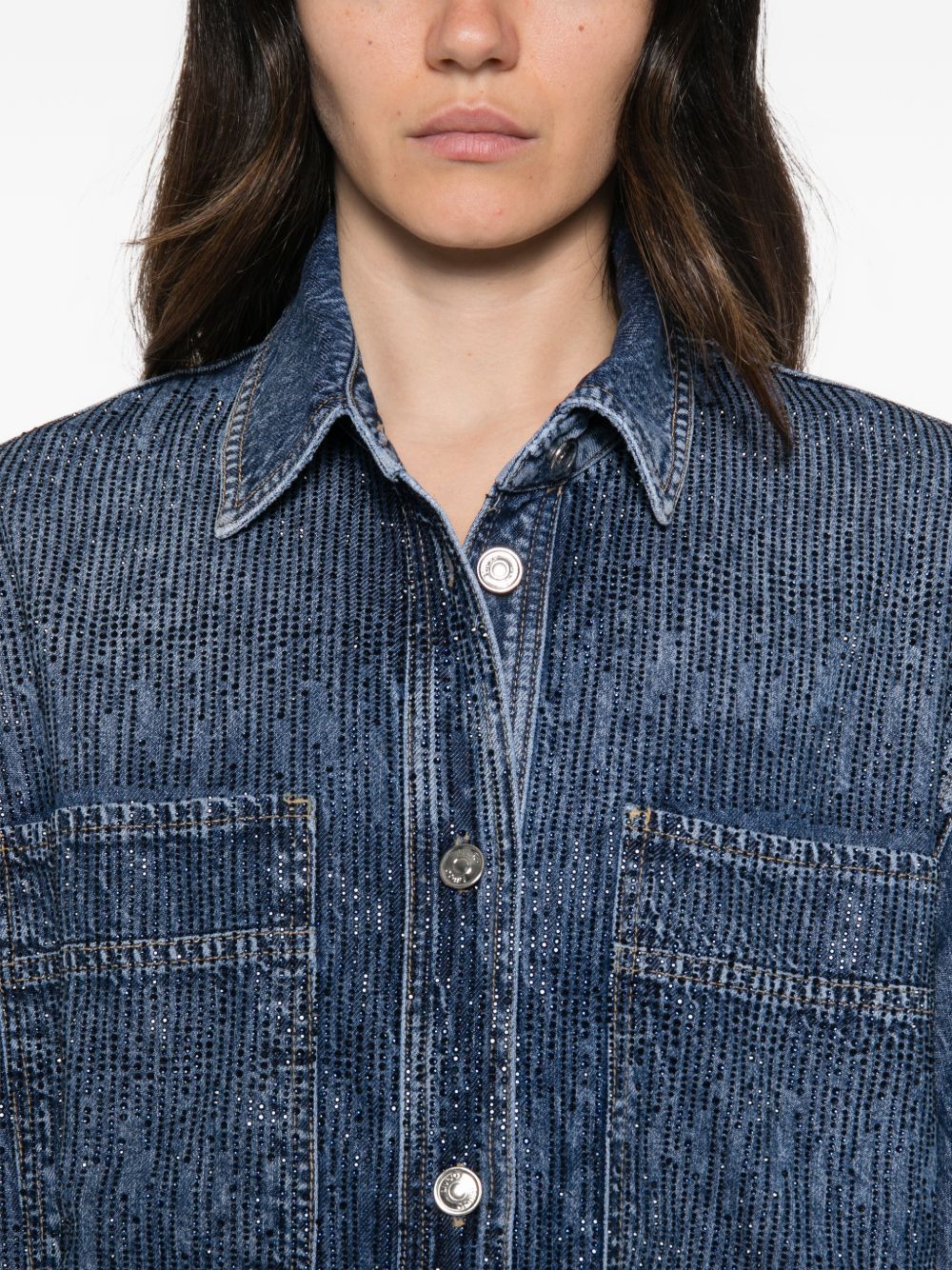 LIUJO Liu Jo x Elodie Camicia Oversize in Denim con Strass