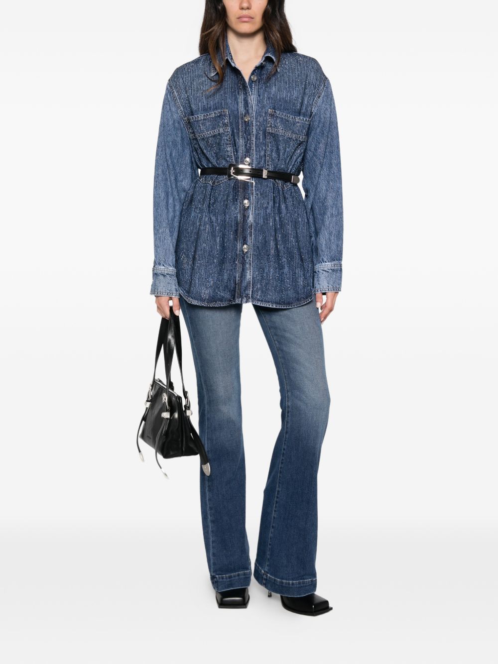 LIUJO Liu Jo x Elodie Camicia Oversize in Denim con Strass