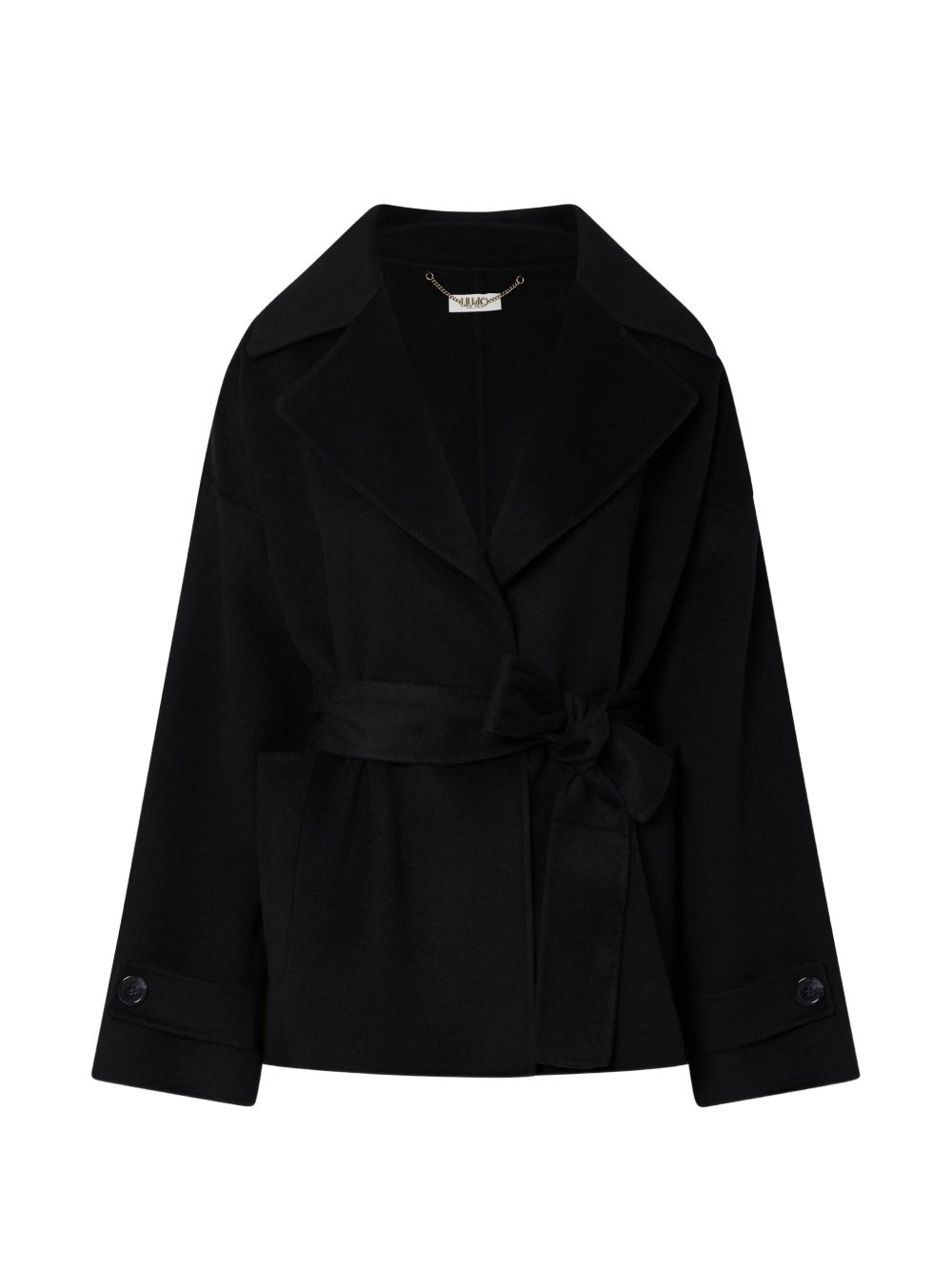 LIUJO Cappotto corto nero in lana con cintura in vita